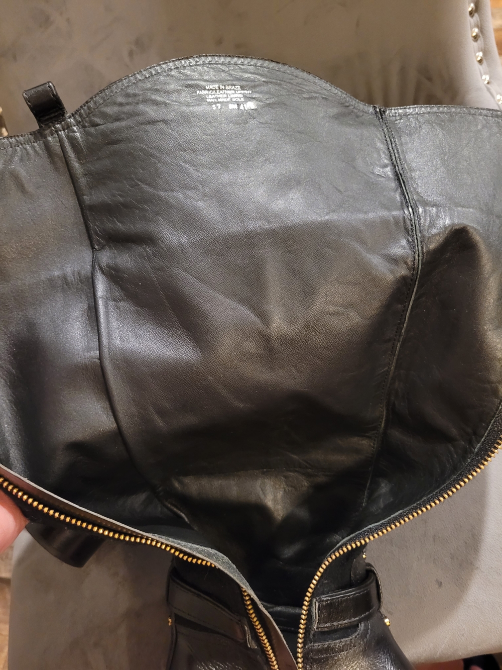 Tory Burch Black Leather Suede Logo Riding Boots Gold Hardware Size 5M - Picture 12 of 15